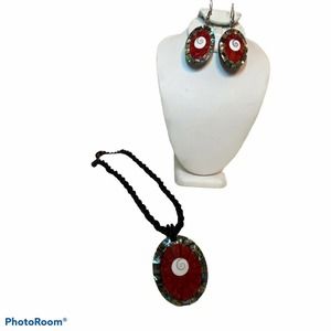 Abalone Shell Black Seed Beads Necklace Earrings